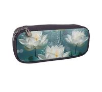 LRHCNZDCP White Lotus Flowers Printed Pencil Case Holder Large Capacity Leather Pen Pencil Pouch Box Organizer for School Office College Adult Boys Girls