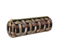 LRHCNZDCP Wicker Woven Grid Printed Leather Pencil Case Round Zipper Cute Pencil Pouch Pencil Box for School & Office