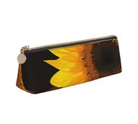 LRHCNZDCP Wild Flower Sunflower Printed Leather Pencil Case - Triangle Zipper Cute Pencil Pouch Pencil Box for School & Office