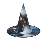 LRHCNZDCP Winter Christmas Snow Night Railway Train Printed Halloween Witch Hat for Women Men Festive Parties Cosplay Halloween Accessories, 3 PCS