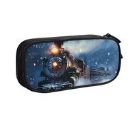 LRHCNZDCP Winter Christmas Snow Night Railway Train Printed Pencil Case Pouch Cute Pencil Pen Case Pencil Box Pen Bag for School Office, Black