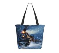 LRHCNZDCP Winter Christmas Snow Night Railway Train Printed Shopping Bag Tote Bag Large Shoulder Bag Lightweight Handbag Women Laptop Bags for Work Travel Shopping