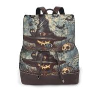 LRHCNZDCP Witch Hat Printed Women's Backpack - PU Leather Travel Rucksack Laptop Bag for School, Work & Weekend Adventures