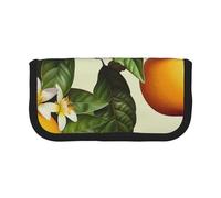 LRHCNZDCP Yellow Blossom and Orange Fruits Printed Pen Pencil Case Canvas Makeup Bag Gadget Pen Bag Pencil Box with Zipper