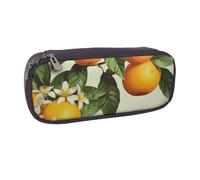 LRHCNZDCP Yellow Blossom and Orange Fruits Printed Pencil Case Holder Large Capacity Leather Pen Pencil Pouch Box Organizer for School Office College Adult Boys Girls