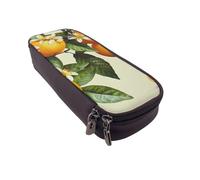 LRHCNZDCP Yellow Blossom and Orange Fruits Printed Pencil Case Holder Leather Cute Pen Pencil Pouch School Office College Pencil Box Organizer for Adult Boys Girls