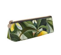 LRHCNZDCP Yellow Lemon Flower Printed Leather Pencil Case - Triangle Zipper Cute Pencil Pouch Pencil Box for School & Office