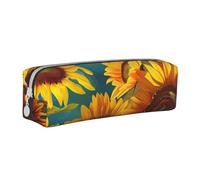 LRHCNZDCP Yellow Sunflowers Printed Leather Pencil Case - Cute Zipper Pencil Pouch Pencil Box for School & Office
