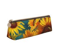 LRHCNZDCP Yellow Sunflowers Printed Leather Pencil Case Triangle Zipper Cute Pencil Pouch Pencil Box for School & Office