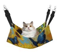 LRHCNZDCP Yellow Sunflowers with Blue Butterflies Print Cat Hammock Bed, Soft Double-Layered Hanging Pet Bed for Small Pet, M