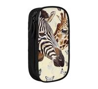 LRHCNZDCP Zebra and Giraffe Printed Pencil Case Pouch, Cute Pencil Pen Case Pencil Box Pen Bag for School Office,Black