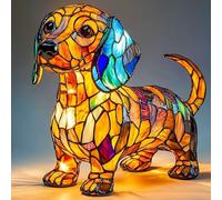 Lrioehny Stained Resin Puppy Lamp, Corgi Lamps, Schnauzer Lam p, Led Stained Animal Themed Table Lamp for Bedside Living Room Bedroom Animal Pet Lovers Home Decoration Office Decor (Dachshund)