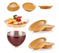 Lrioehny Wine Glass Charcuterie Topper, Bamboo Wine Glass Topper Coasters Plate, Coaster for Appetizer, 2024 New Wine Glass Charcuterie Board Topper for Family Gatherings, Restaurants, Bars. (4 pcs)