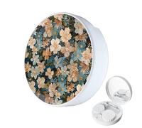 LRITER Contact Lens Case, Portable with Mirror, a Variety of Patterns and Shapes to Choose from, Auitable for Daily Makeup Office Travel Outdoor Use (Khaki flower)