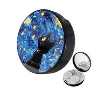 LRITER Contact Lens Case, Portable with Mirror, a Variety of Patterns and Shapes to Choose from, Auitable for Daily Makeup Office Travel Outdoor Use (Starry Sky Cat)