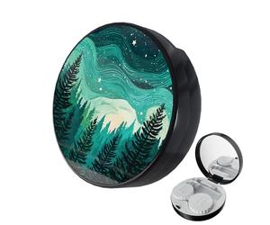 LRITER Contact Lens Case, Portable with Mirror, a Variety of Patterns and Shapes to Choose from, Auitable for Daily Makeup Office Travel Outdoor Use (Green Forest)