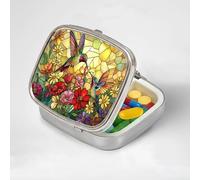 LRITER Pill Case, 2 Compartment Portable Small Travel Pill Organizer for Purse and Pocket, Stylish Medicine Case with Multiple Patterns, Daily Pillbox for Home & Travel (Flowers and Birds)