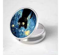 LRITER Pill Case, Portable Travel Pill Box, Pillbox Organizer, Cute Small Medicine Storage Container, Purse Accessories for Women, Men (Pill Case-Starry Sky Cat A)