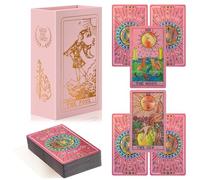 lrjrizzo Tarot Cards for Beginners Pink Tarot Cards with Guide Book Gold Foil with Meanings on Them 78 Classic Origina Rider Waite Taro Deck Fortune Telling Game(Pink)