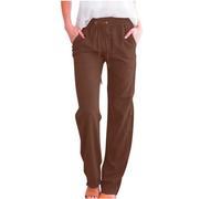 LRMQS Womens Casual Linen Pants 2024 Spring Drawstring Elastic Waist Trousers with Pockets Lounge Fashion Vacation Clothing, Z2_brown2, M