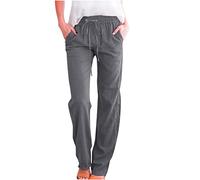 LRMQS Womens Casual Linen Pants 2024 Spring Drawstring Elastic Waist Trousers with Pockets Lounge Fashion Vacation Clothing, Z1_dark Gray, XL