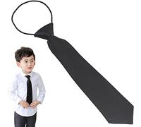 LRMYS 29CM Pre-Tied Kids Necktie, One Size Elasticated Satin Plain Colored Boys Girls Formal Tie for Wedding Graduation School Uniforms, Black 1 Pack