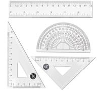 LRMYS 4Pcs Clear Plastic Math Geometry Kit, Transparent Measuring Ruler Set Include Straight Ruler Triangle Ruler Protractor, for School Student Teacher Architects Engineers, 1 Pack