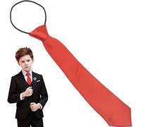 LRMYS Kids Pre-Tied Necktie, 29cm Length Elasticated One Size Solid Color Children Ties for Boys Girls Wedding School Uniform, Red 1 Pack