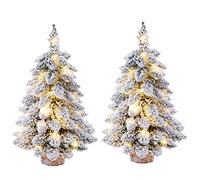 Lrnn 2 Pack Prelit Tabletop Christmas Tree 18 Inch Snow Flocked Artificial Christmas Tree with Lights and Wood Base Mini Xmas Pine Tree for Table Desk Home Christmas Decor