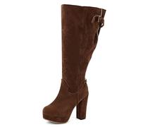 Lroey Reoly Women Block High Heel Knee High Boots with Platform Round Toe Party Cx883 Brown Size 9.5 UK/47