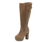 Lroey Reoly Women Block High Heel Knee High Boots with Platform Round Toe Party Cx883 Khaki Size 9.5 UK/47