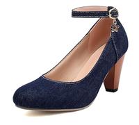 Lroey Reoly Women Cone High Heel Mary Jane Shoes Round Toe Dress Heels Dp1008 Dark-Blue Size 7.5 UK/42