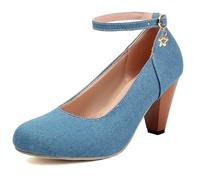 Lroey Reoly Women Cone High Heel Mary Jane Shoes Round Toe Dress Heels Dp1008 Light-Blue Size 3 UK/36