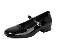 Lroey Reoly Women Mary Jane Shoes Block Mid Heel Size 1.5-8 | Simple Ankle Strap Buckle Square Toe Leather Daily Shoes