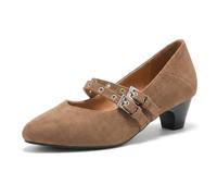 Lroey Reoly Women Mary Jane Shoes Kitten Heel Size 1.5-10.5 | Simple Buckle Ankle Strap Buckle Pointed Toe Suede Daily Shoes