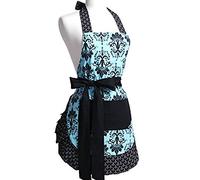 LroHan Women's Floral Apron with Pockets Vintage Ladies Adjustable Chefs Aprons for Kitchen Cooking Baking and Gardening