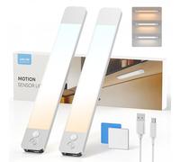 LROLTEF Cabinet Kitchen Lights Motion Sensor Dimmable 30cm 2200mAh 3 Color Temperature LED Under Counter USB-C Rechargeable Wardrobe Sensor Indoor Lights for Kitchen Shelf Stairs Closet 2 Pack