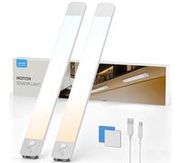 LROLTEF Cabinet Kitchen Lights Motion Sensor Dimmable 40cm 2200mAh 3 Color Temperature LED Under Counter USB-C Rechargeable Wardrobe Sensor Indoor Lights for Kitchen Shelf Stairs Closet 2 Pack