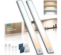 LROLTEF Cabinet Kitchen Lights Motion Sensor Dimmable 50cm 3000mAh 3 Color Temperature LED Under Counter USB-C Rechargeable Wardrobe Sensor Indoor Night Lights for Kitchen Shelf Stairs Closet 2 Pack
