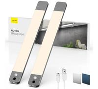 LROLTEF LED Kitchen Under Cabinet Light Strip - 30 cm 2200 mAh 4000 K Cupboard Light with Hovering Detector & Rechargeable Indoor Motion Detector for Wardrobe | 2 Pack Grey Case