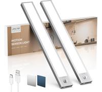 LROLTEF Under Cabinet Kitchen Lights Motion Sensor Dimmable 30cm 2200mAh 6500K LED Under Counter USB-C Rechargeable Wardrobe Sensor Indoor Night Lights for Kitchen Shelf Stairs Closet 2 Pack