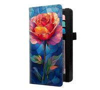 LROTFNGX Checkbook Covers for Personal Checkbook | Leather Checkbook Covers Holder with Pen Loop | Wallet-Style Organizer for Men & Women, Stained Glass Rose, 7.3"x3.9"x0.4", Contemporary