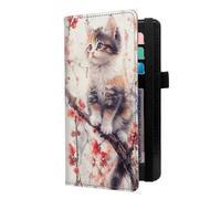 LROTFNGX Checkbook Covers for Personal Checkbook | Leather Checkbook Covers Holder with Pen Loop | Wallet-Style Organizer for Men & Women, Cute Kitten Cherry Blossom, 7.3"x3.9"x0.4", Contemporary