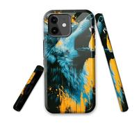 LROTFNGX for iPhone 11 Case 6.1 Inch 2-Layer Hard Shell - Shockproof & Scratch Resistant Protection with Stylish Patterns for Women and Men,Wolf Howl Blue Orange