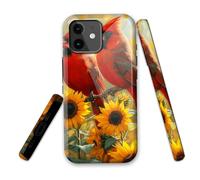 LROTFNGX for iPhone 12 Mini Case 5.4 Inch 2-Layer Hard Shell - Shockproof & Scratch Resistant Protection with Stylish Patterns for Women and Men,Cardinal Birds Sunflowers