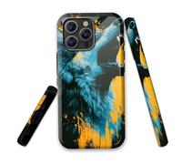 LROTFNGX for iPhone 13 Case 6.1 Inch 2-Layer Hard Shell - Shockproof & Scratch Resistant Protection with Stylish Patterns for Women and Men,Wolf Howl Blue Orange