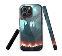 LROTFNGX for iPhone 15 Case 6.1 Inch 2-Layer Hard Shell - Shockproof & Scratch Resistant Protection with Stylish Patterns for Women and Men,Dragon Castle Fire