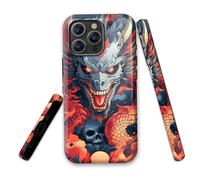 LROTFNGX for iPhone 15 Case 6.1 Inch 2-Layer Hard Shell - Shockproof & Scratch Resistant Protection with Stylish Patterns for Women and Men,Dragon Flame Skull