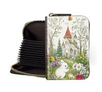 LROTFNGX RFID Blocking Wallet for Women | Small Leather Card Holder with Zipper | Compact Business & Accordion Credit Card Organizer | Unique Funny Gift, Enchanted Castle, 3.27" x 4.53" x 0.98"