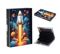 LROTFNGX RFID Credit Card Holder Protector Mini Metal Wallet Business Card Holder for Men Women Gift Box Package, Space Rocket Launch, 3.8" x 2.6" x 0.59", Minimalist